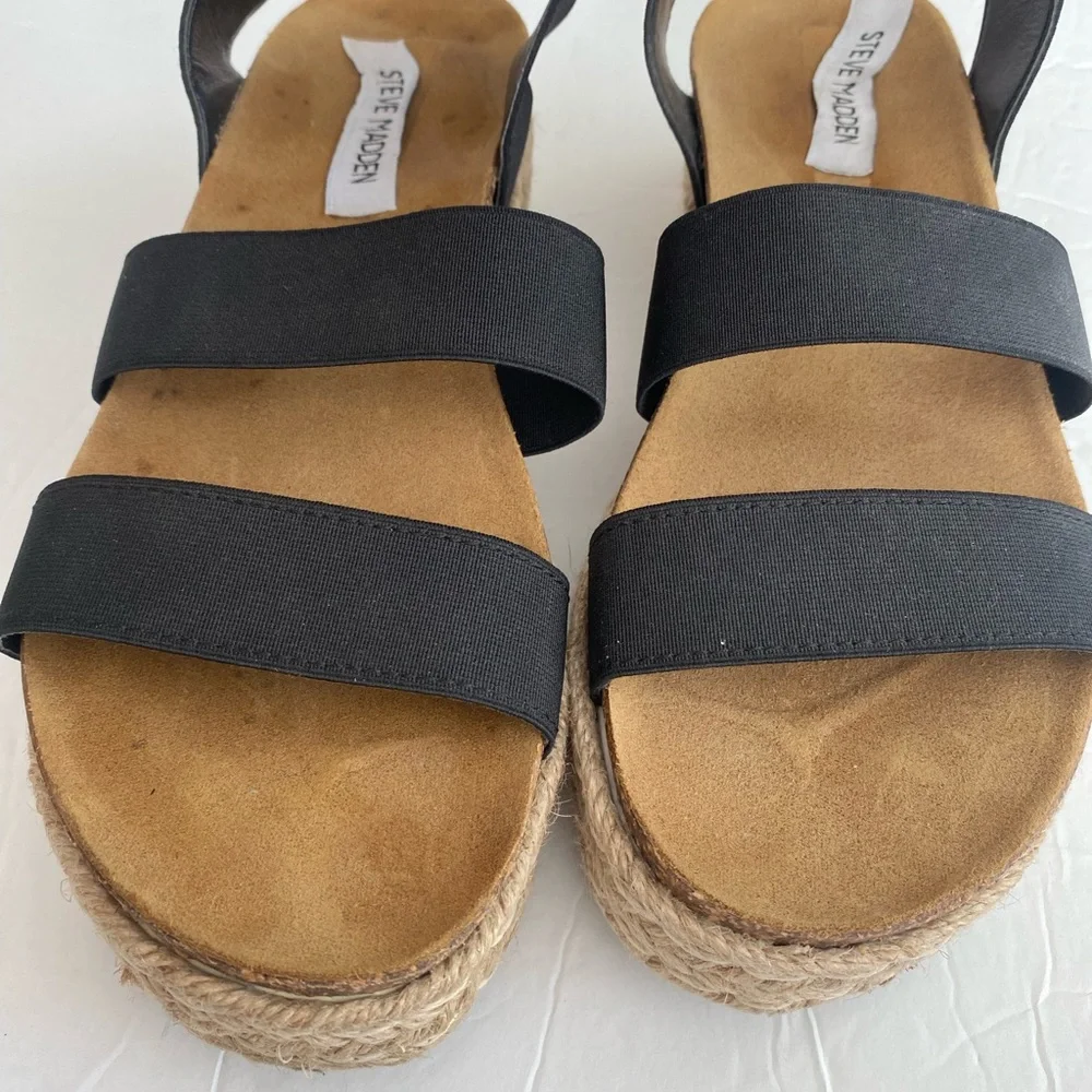 Steve Madden Black and Tan Espadrille Sandals